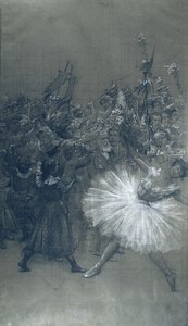 Ballet Dancer and D. Pedro de Alcantara - Cartoon for the Transfer of the Grand Drape of the Municipal Theater of Rio de Janeiro by Eliseu Visconti